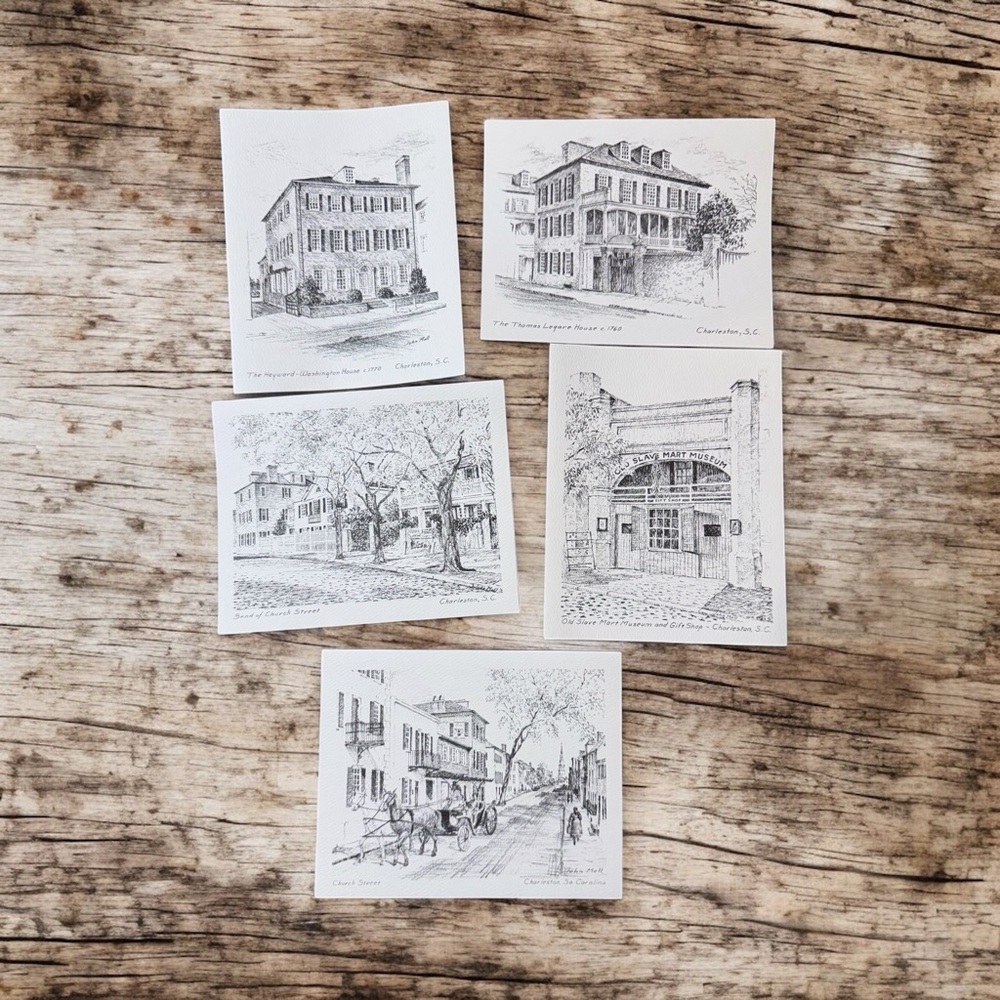 Charming Black and White Home Charleston SC Sketches Note Cards (5) Historical